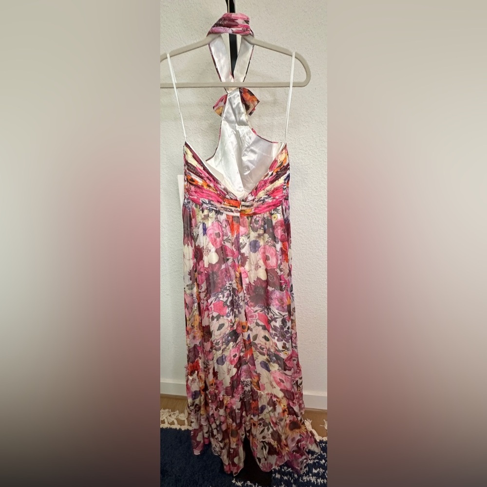 Mac Duggal | Floral Rosette Halter Neck Gown - Picture 4 of 7